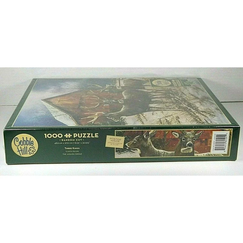 Cobble Hill Three Kings Puzzle Snow Barn Deer Winter 1000 Piece Poster New